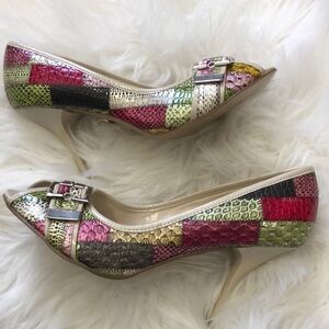 👠 CATWALK high heels shoes, gold/multi coloured size 9